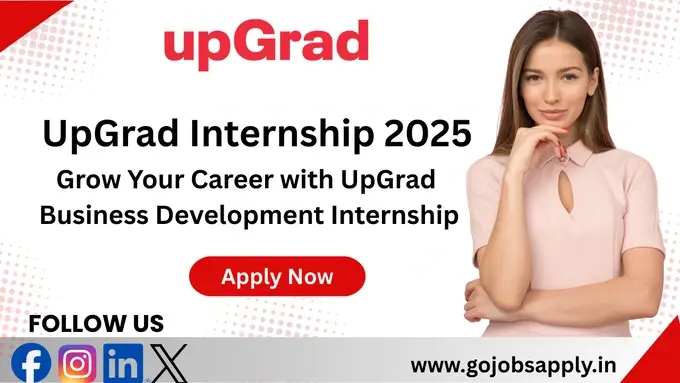 UpGrad Internship 2025 announcement banner for Business Development Intern role with 6-month internship details.